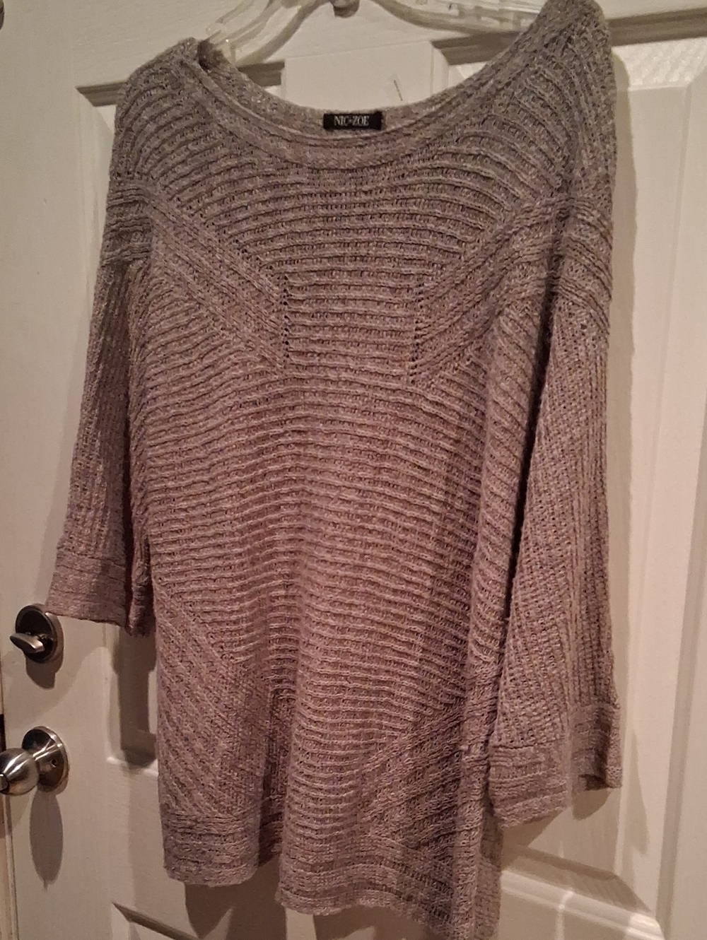 NIC+ZOE Grey 🪞 Ribbed Off-Shoulder Sweater👕